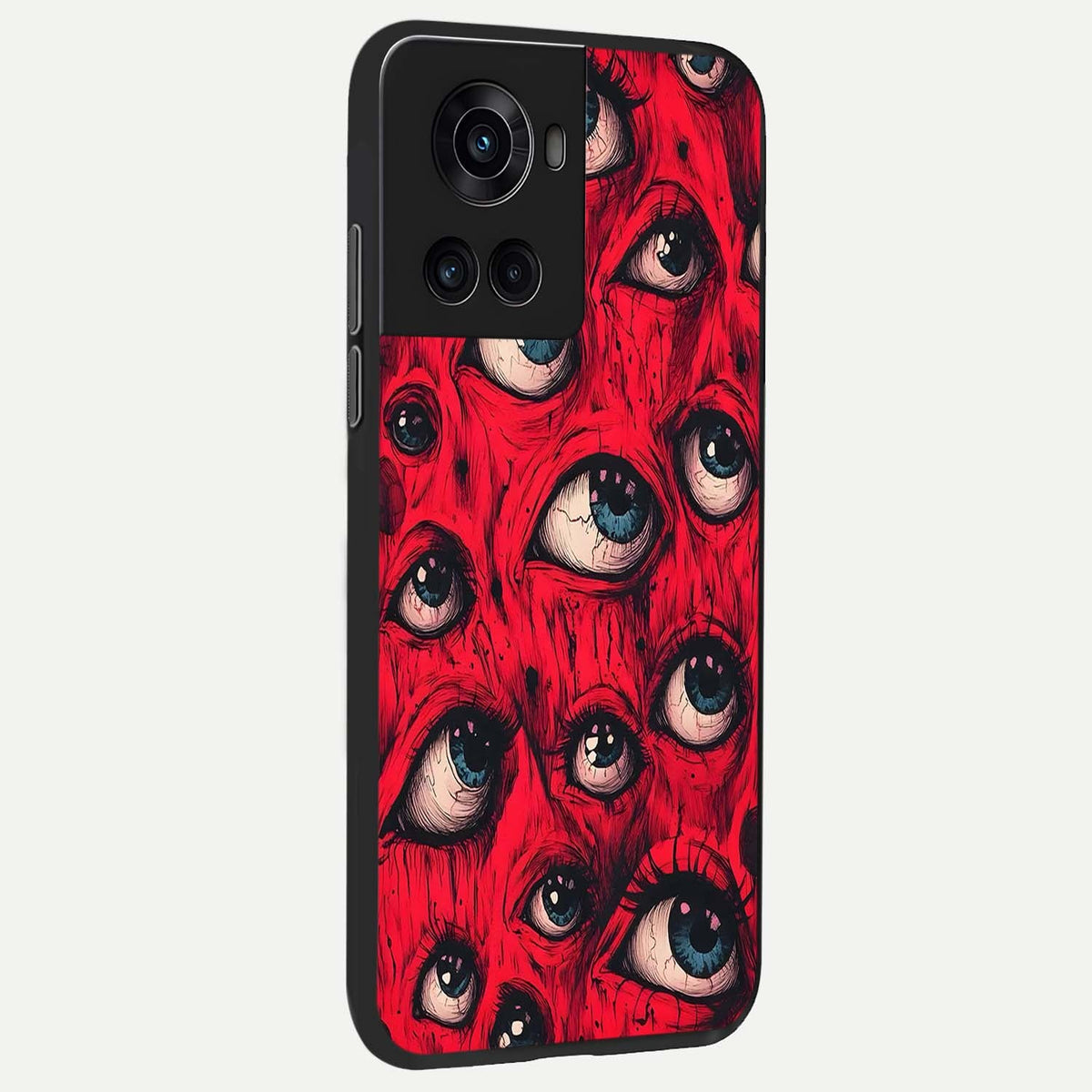 Red Eyes Pattern back cover For OnePlus 10R slim fit glass case with vibrant aesthetic design