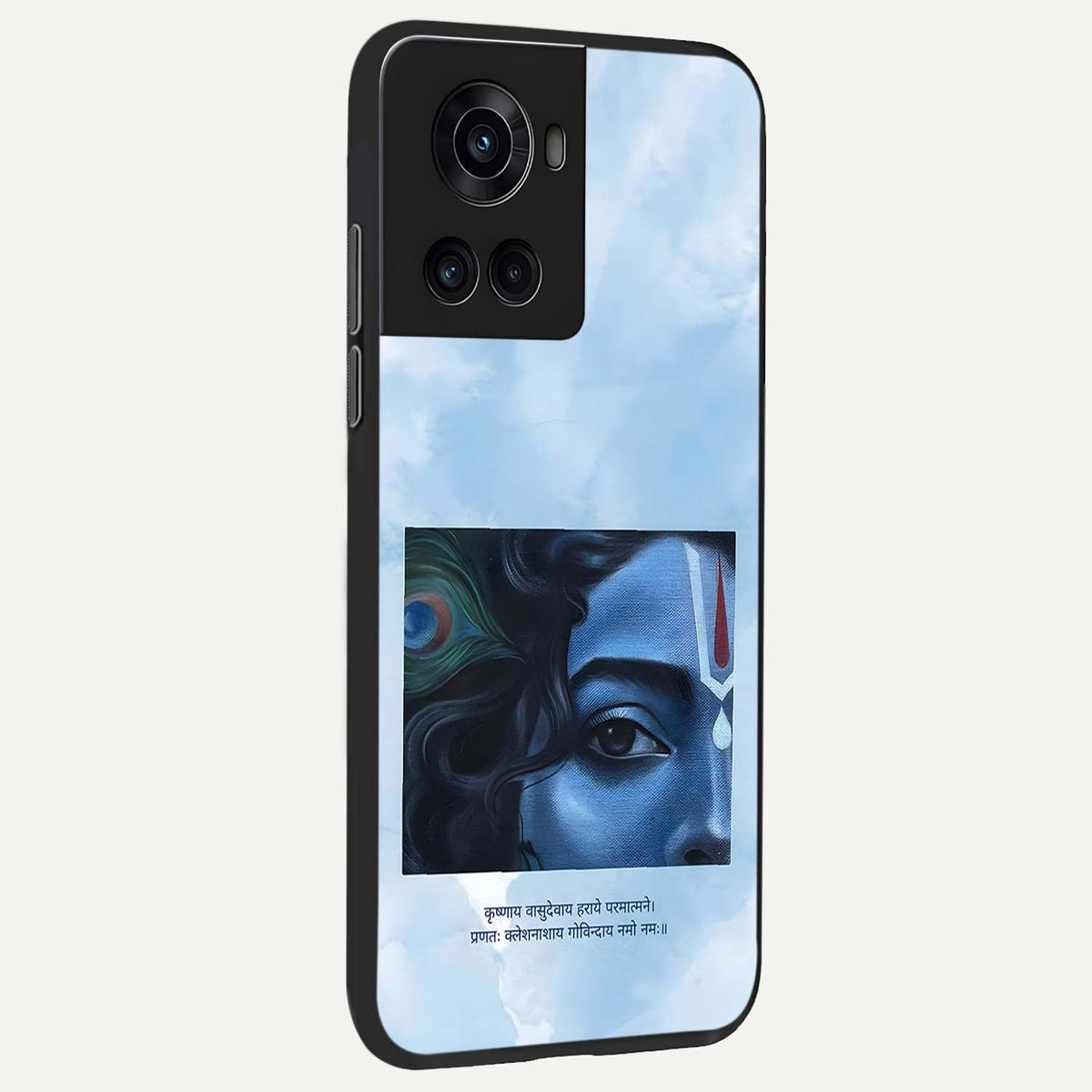 Spiritual Krishna back cover For OnePlus 10R slim fit glass case with vibrant aesthetic design