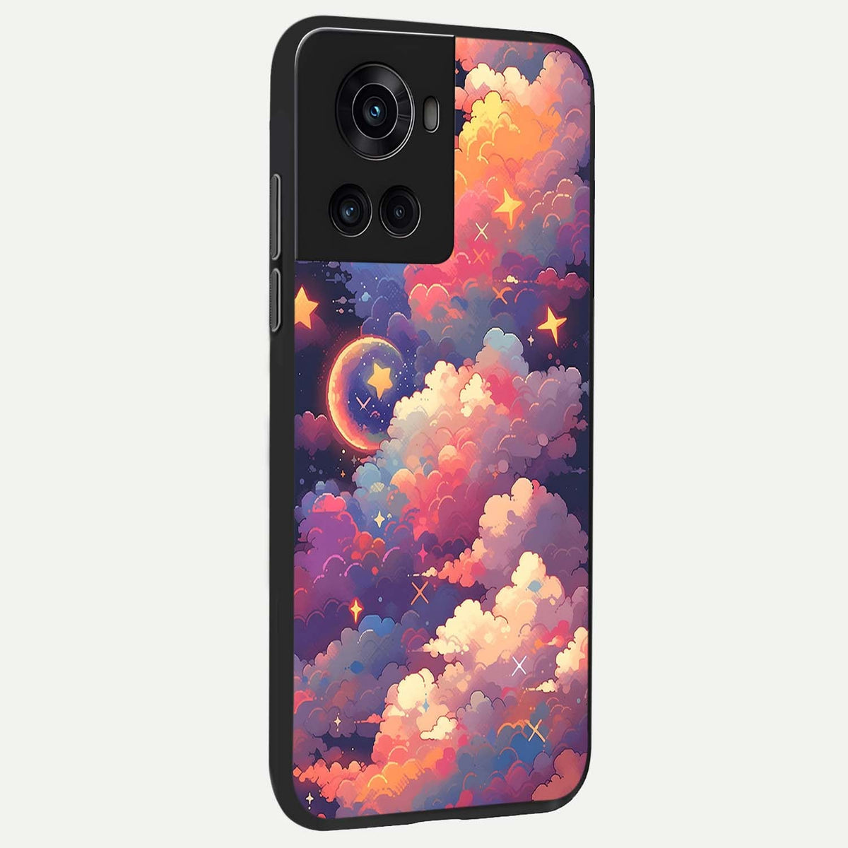 Starlit Dream Clouds back cover For OnePlus 10R slim fit glass case with vibrant aesthetic design