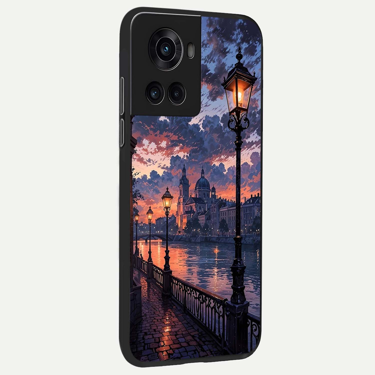 Twilight River Lights back cover For OnePlus 10R slim fit glass case with vibrant aesthetic design