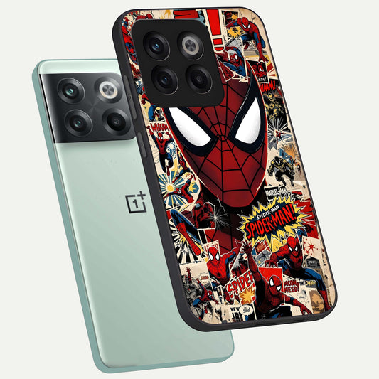 Aesthetic Wonder Spider phone case For OnePlus 10T showing premium glass back cover with detailed artwork