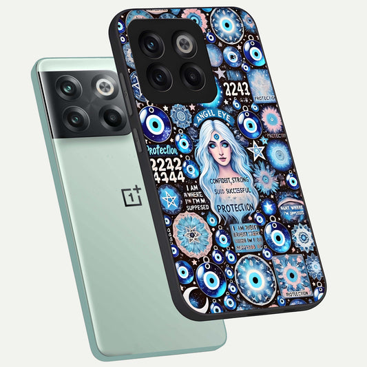 Angel Aura Shield phone case For OnePlus 10T showing premium glass back cover with detailed artwork