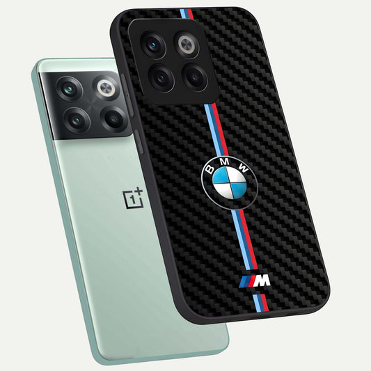 BMW Pattern phone case For OnePlus 10T showing premium glass back cover with detailed artwork