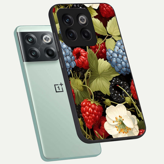 Berry Bloom Charm phone case For OnePlus 10T showing premium glass back cover with detailed artwork