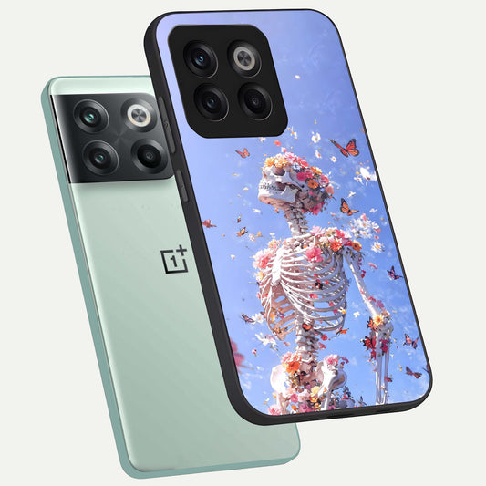 Bloom Beyond Bones phone case For OnePlus 10T showing premium glass back cover with detailed artwork
