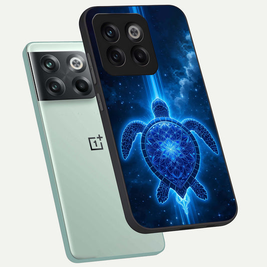 Blue Galaxy Turtle phone case For OnePlus 10T showing premium glass back cover with detailed artwork