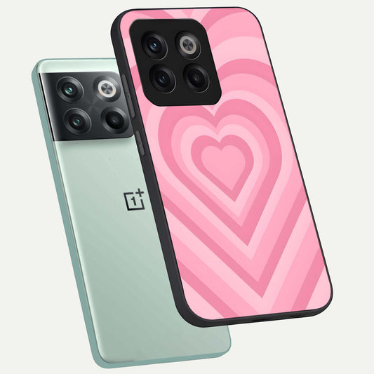 Blush Heart Waves phone case For OnePlus 10T showing premium glass back cover with detailed artwork