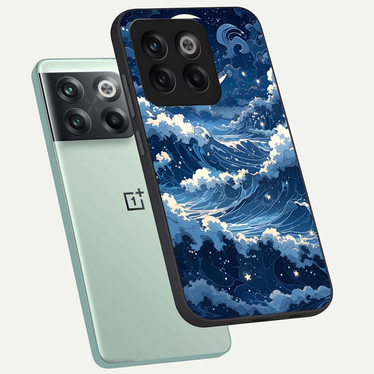 Ocean Moon Waves phone case For OnePlus 10T showing premium glass back cover with detailed artwork
