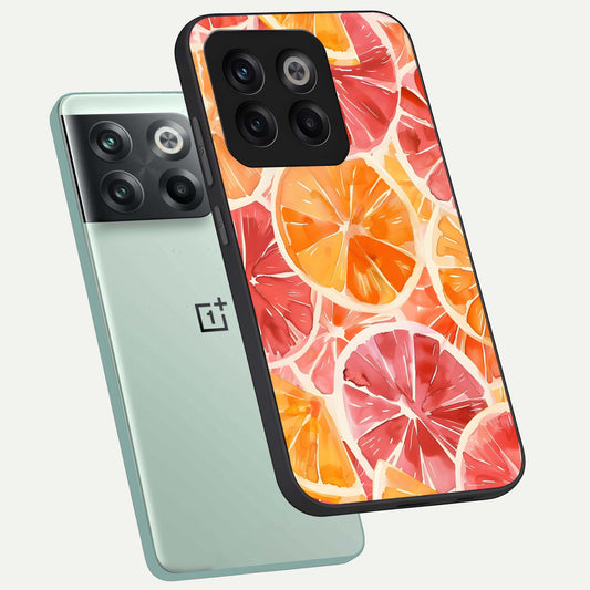 Orange Fruits Pattern phone case For OnePlus 10T showing premium glass back cover with detailed artwork