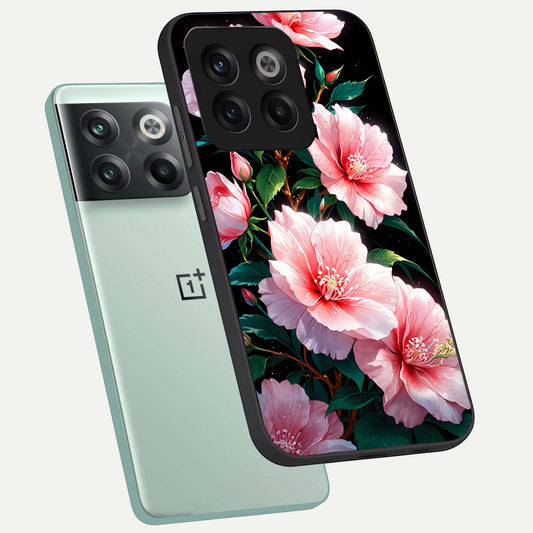 Peach Flower phone case For OnePlus 10T showing premium glass back cover with detailed artwork