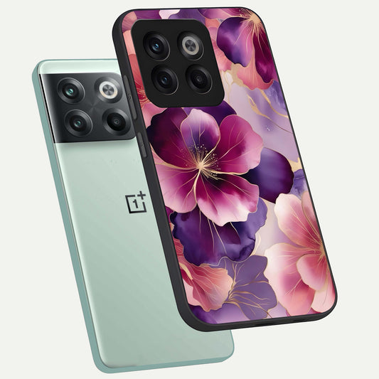 Pink Bouquet Florals phone case For OnePlus 10T showing premium glass back cover with detailed artwork