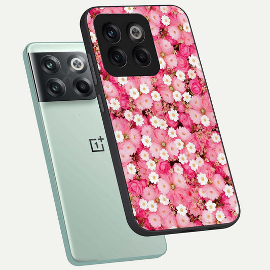 Pink Daisy Bliss phone case For OnePlus 10T showing premium glass back cover with detailed artwork