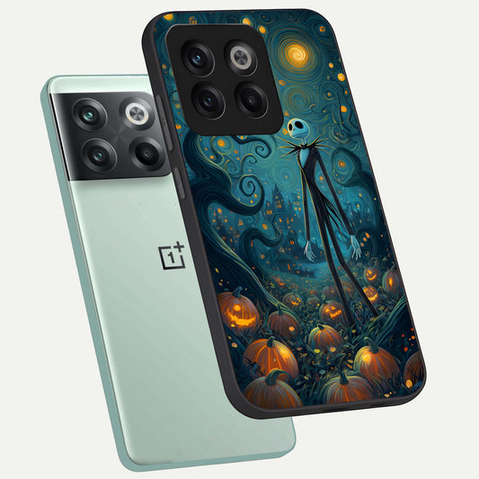 Pumpkin Moonlight Tale phone case For OnePlus 10T showing premium glass back cover with detailed artwork