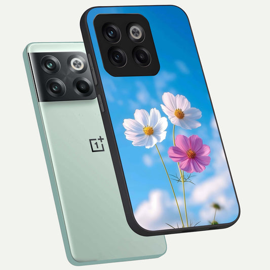 Tripple Flowers With Sky phone case For OnePlus 10T showing premium glass back cover with detailed artwork
