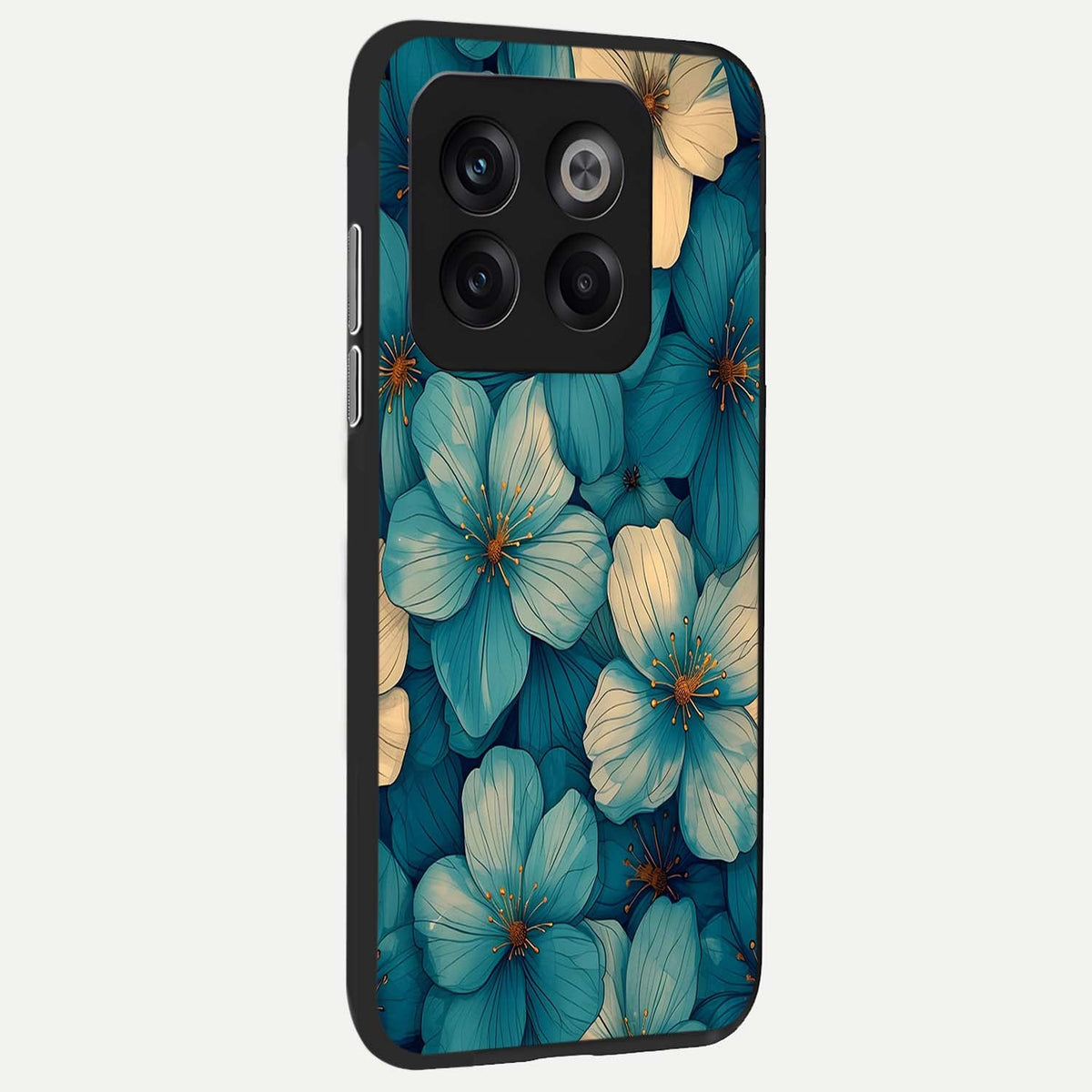 Blue Shade Floral back cover For OnePlus 10T slim fit glass case with vibrant aesthetic design