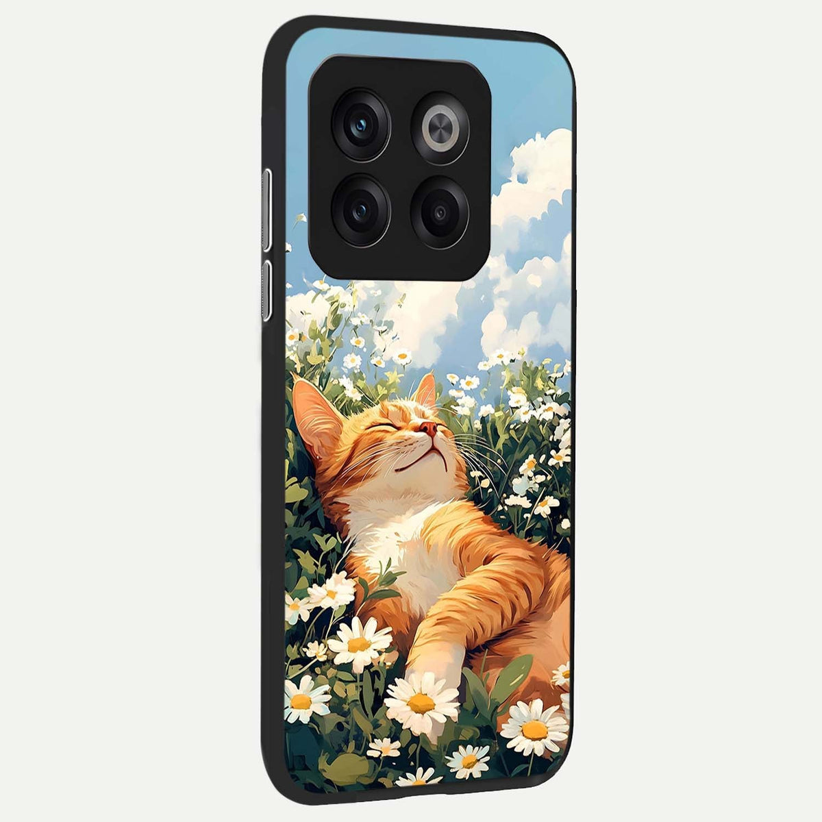 Cat And Flowers View back cover For OnePlus 10T slim fit glass case with vibrant aesthetic design