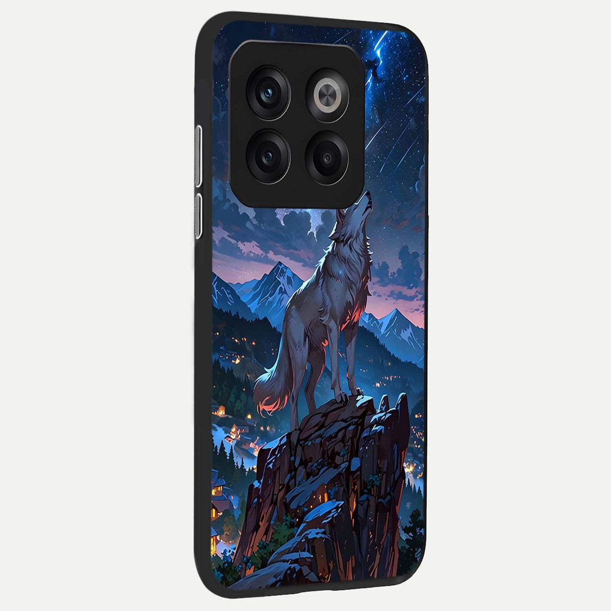Celestial Wolf Howl back cover For OnePlus 10T slim fit glass case with vibrant aesthetic design
