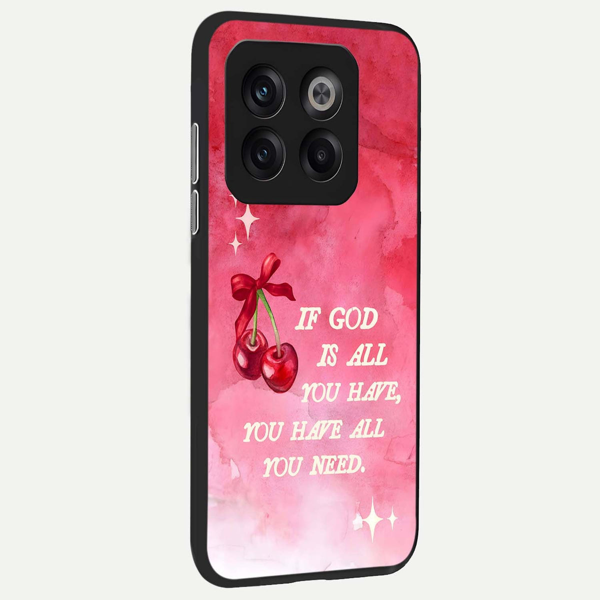 Cherry Quote back cover For OnePlus 10T slim fit glass case with vibrant aesthetic design