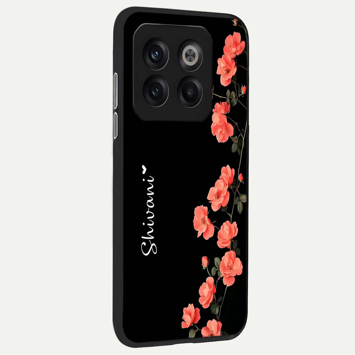 Crimson Bloom Grace Custom Name back cover For OnePlus 10T slim fit glass case with vibrant aesthetic design