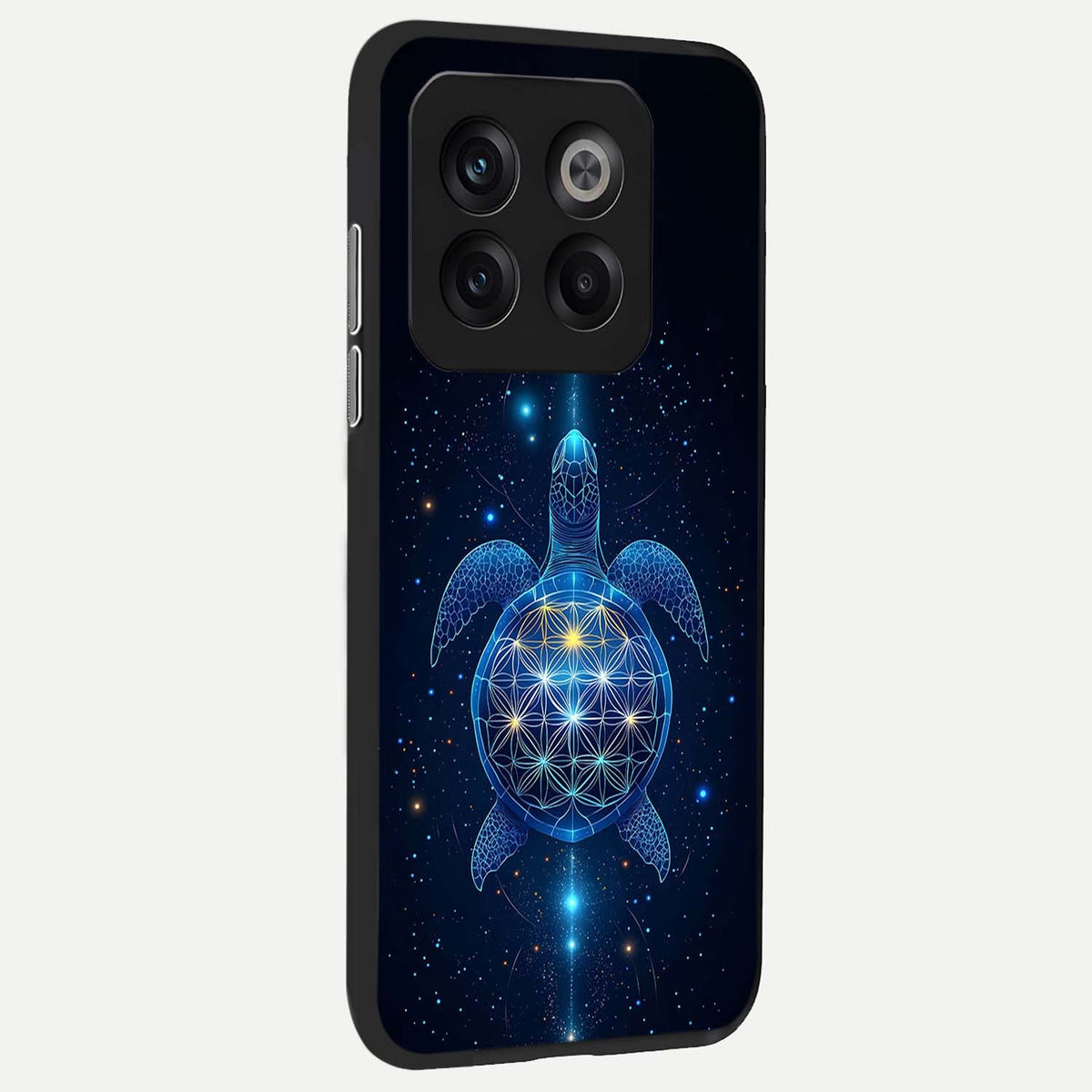 Crimson Blue Turtle back cover For OnePlus 10T slim fit glass case with vibrant aesthetic design