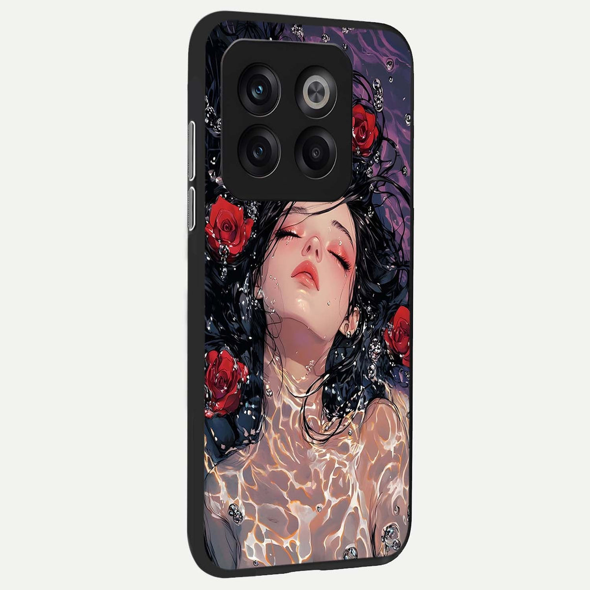 Crimson Rose Serenity back cover For OnePlus 10T slim fit glass case with vibrant aesthetic design