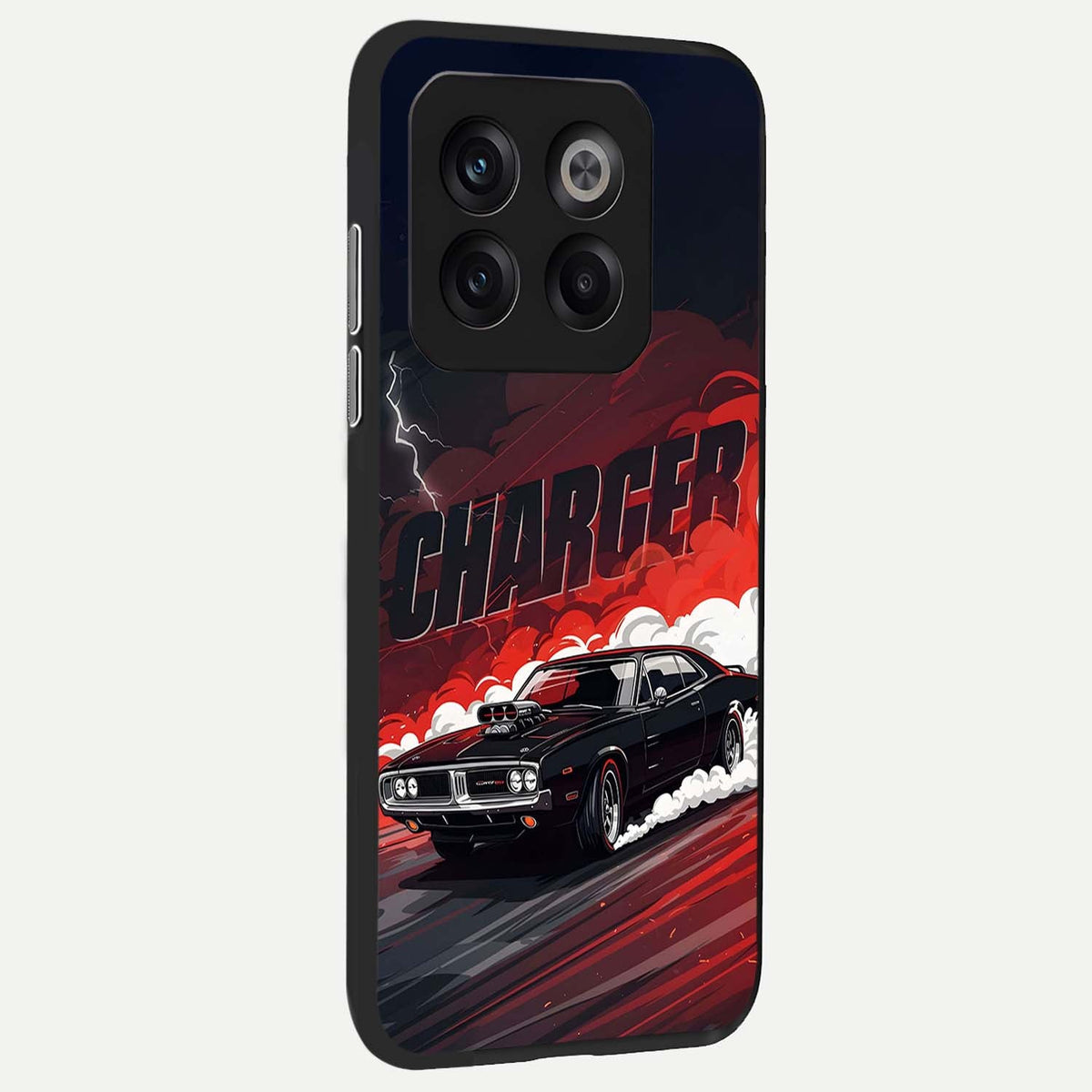 Dark Charger Fury back cover For OnePlus 10T slim fit glass case with vibrant aesthetic design