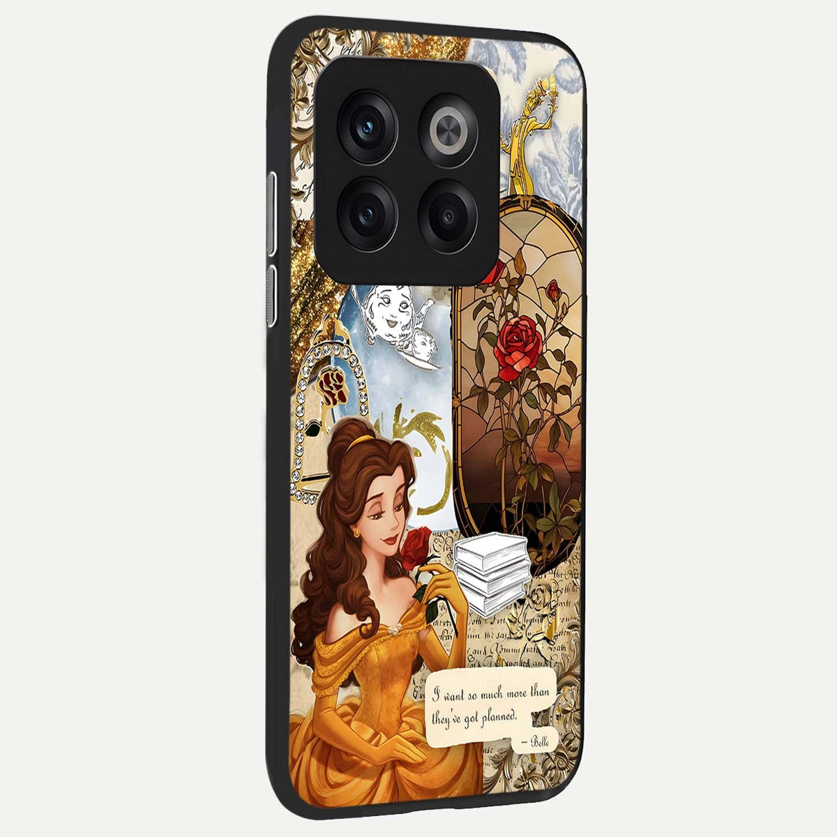 Golden Dream Belle back cover For OnePlus 10T slim fit glass case with vibrant aesthetic design