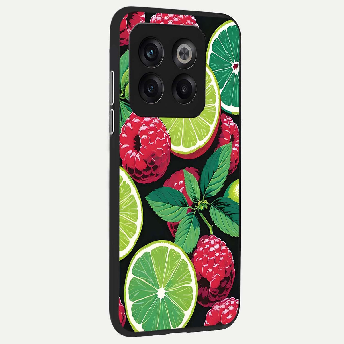 Lime and Raspberry Pattern back cover For OnePlus 10T slim fit glass case with vibrant aesthetic design