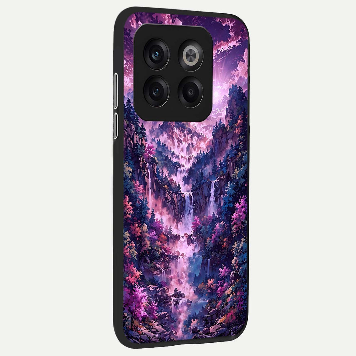 Mystic Cascade Peaks back cover For OnePlus 10T slim fit glass case with vibrant aesthetic design