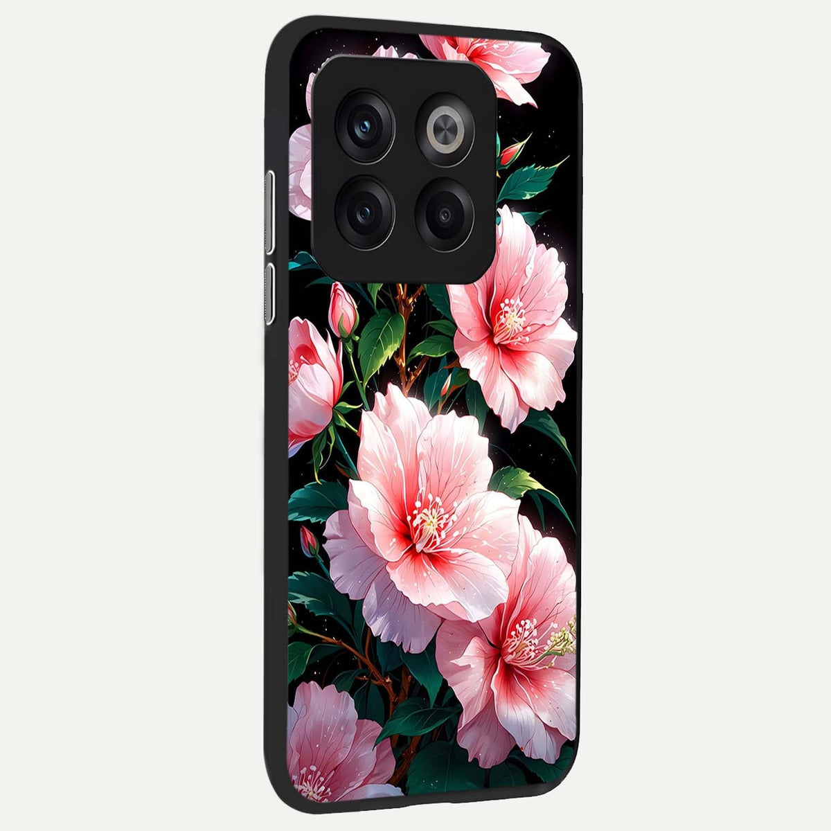 Peach Flower back cover For OnePlus 10T slim fit glass case with vibrant aesthetic design