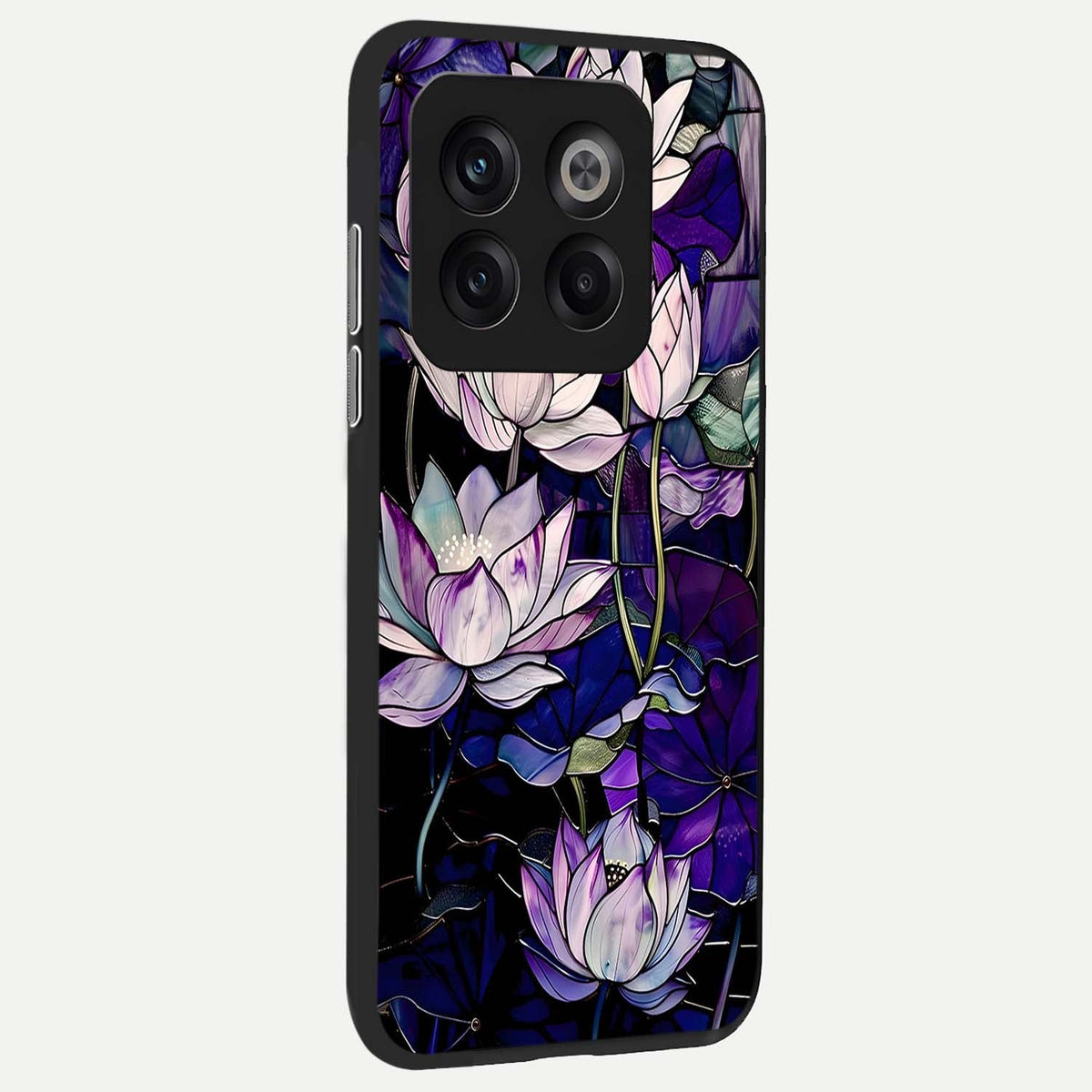Purple Lotus Pattern back cover For OnePlus 10T slim fit glass case with vibrant aesthetic design