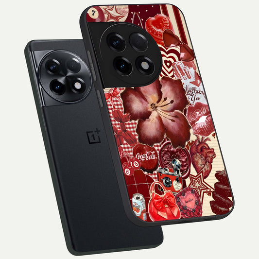 Aesthetic Little Freak phone case For OnePlus 11R showing premium glass back cover with detailed artwork