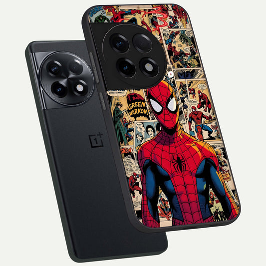 Aesthetic Spider phone case For OnePlus 11R showing premium glass back cover with detailed artwork