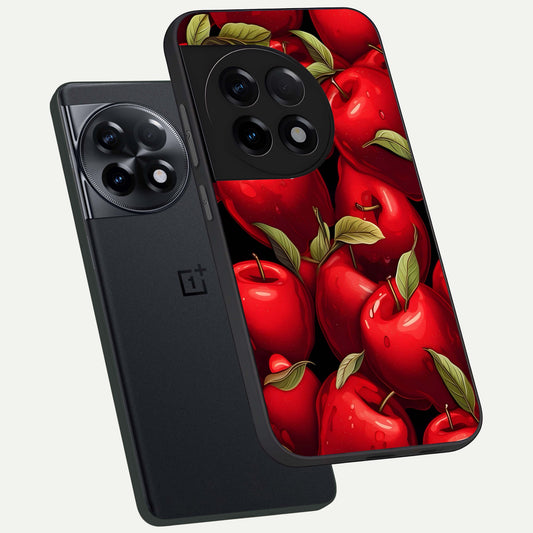 Apple Pattern phone case For OnePlus 11R showing premium glass back cover with detailed artwork