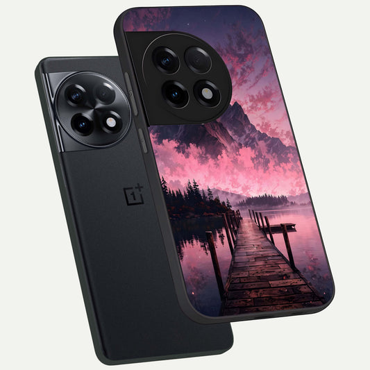 Beautiful Mountain View phone case For OnePlus 11R showing premium glass back cover with detailed artwork