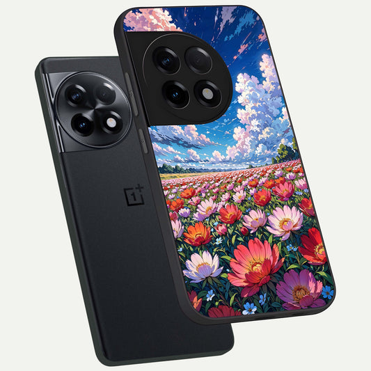Blossom Sky Field phone case For OnePlus 11R showing premium glass back cover with detailed artwork