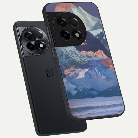 Celestial Mountain Calm phone case For OnePlus 11R showing premium glass back cover with detailed artwork