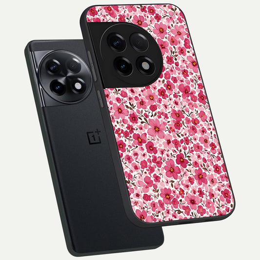 Cherry Blossom Charm phone case For OnePlus 11R showing premium glass back cover with detailed artwork