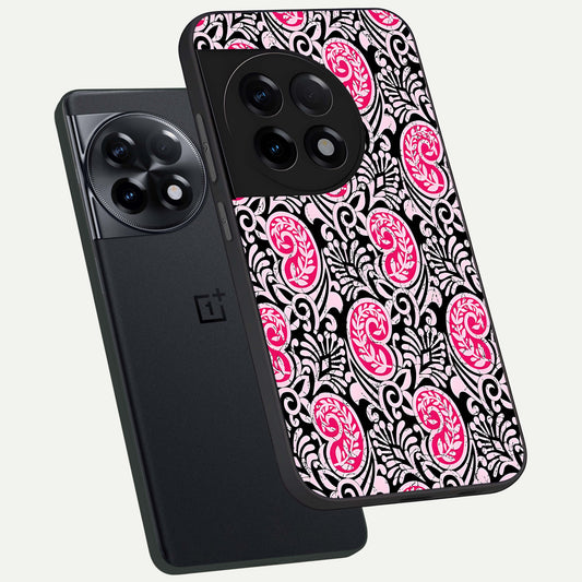 Crimson Paisley Charm phone case For OnePlus 11R showing premium glass back cover with detailed artwork