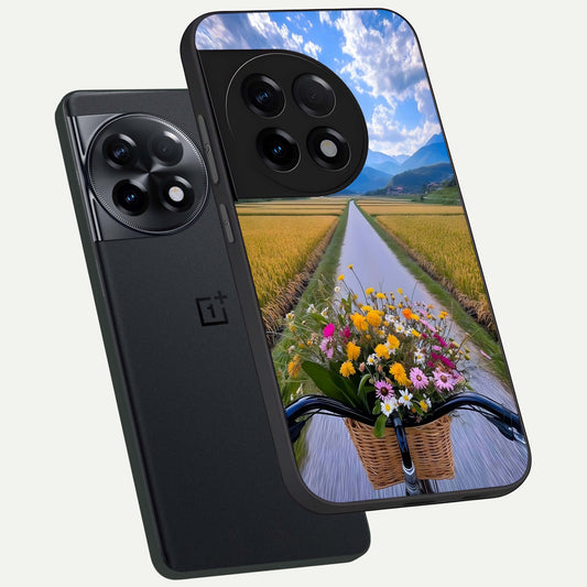 Golden Field Journey phone case For OnePlus 11R showing premium glass back cover with detailed artwork