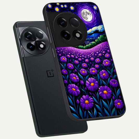 Lavender Moon Field phone case For OnePlus 11R showing premium glass back cover with detailed artwork