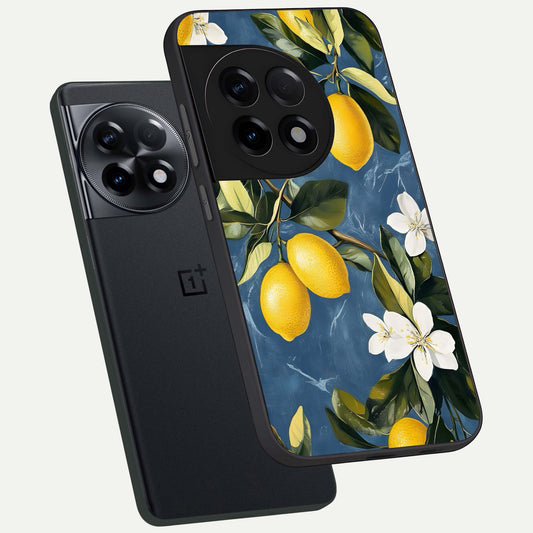 Lemon Dream Garden phone case For OnePlus 11R showing premium glass back cover with detailed artwork