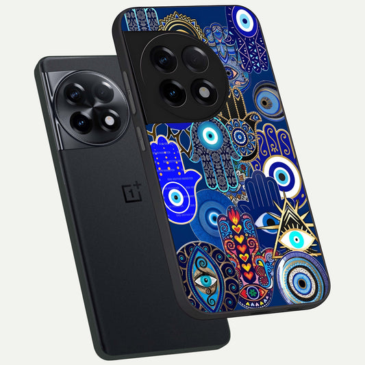 Mystic Palm Guard phone case For OnePlus 11R showing premium glass back cover with detailed artwork