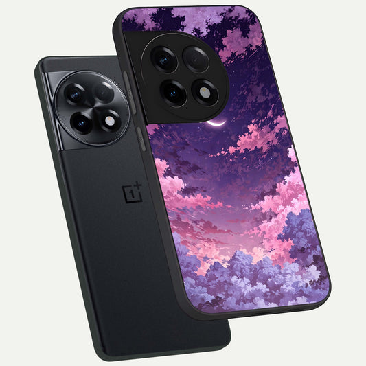 Sky Drift Clouds phone case For OnePlus 11R showing premium glass back cover with detailed artwork