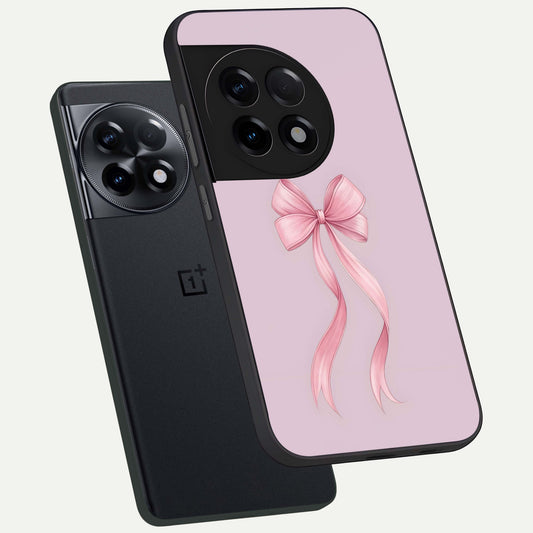 Soft Blush Bow phone case For OnePlus 11R showing premium glass back cover with detailed artwork