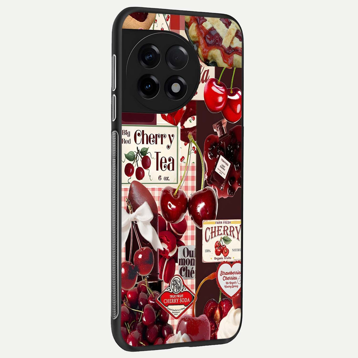 Aesthetic Cherry Tea back cover For OnePlus 11R slim fit glass case with vibrant aesthetic design