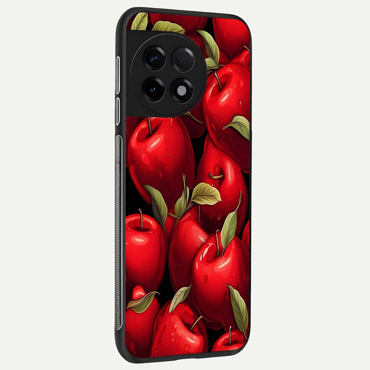 Apple Pattern back cover For OnePlus 11R slim fit glass case with vibrant aesthetic design