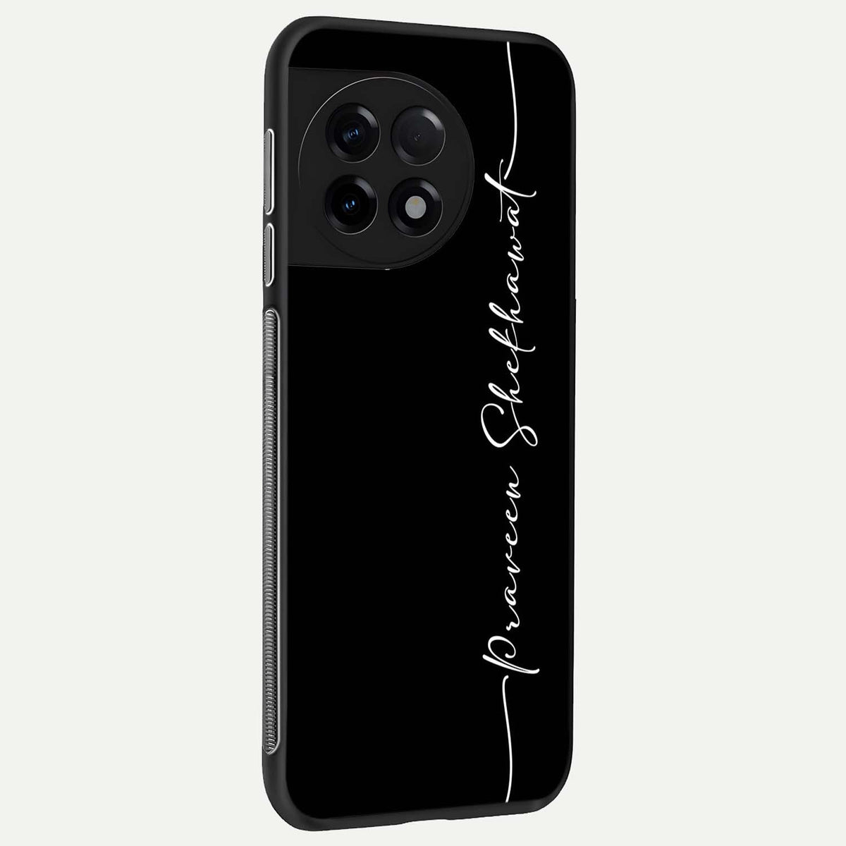 Black Tune Custom Name back cover For OnePlus 11R slim fit glass case with vibrant aesthetic design