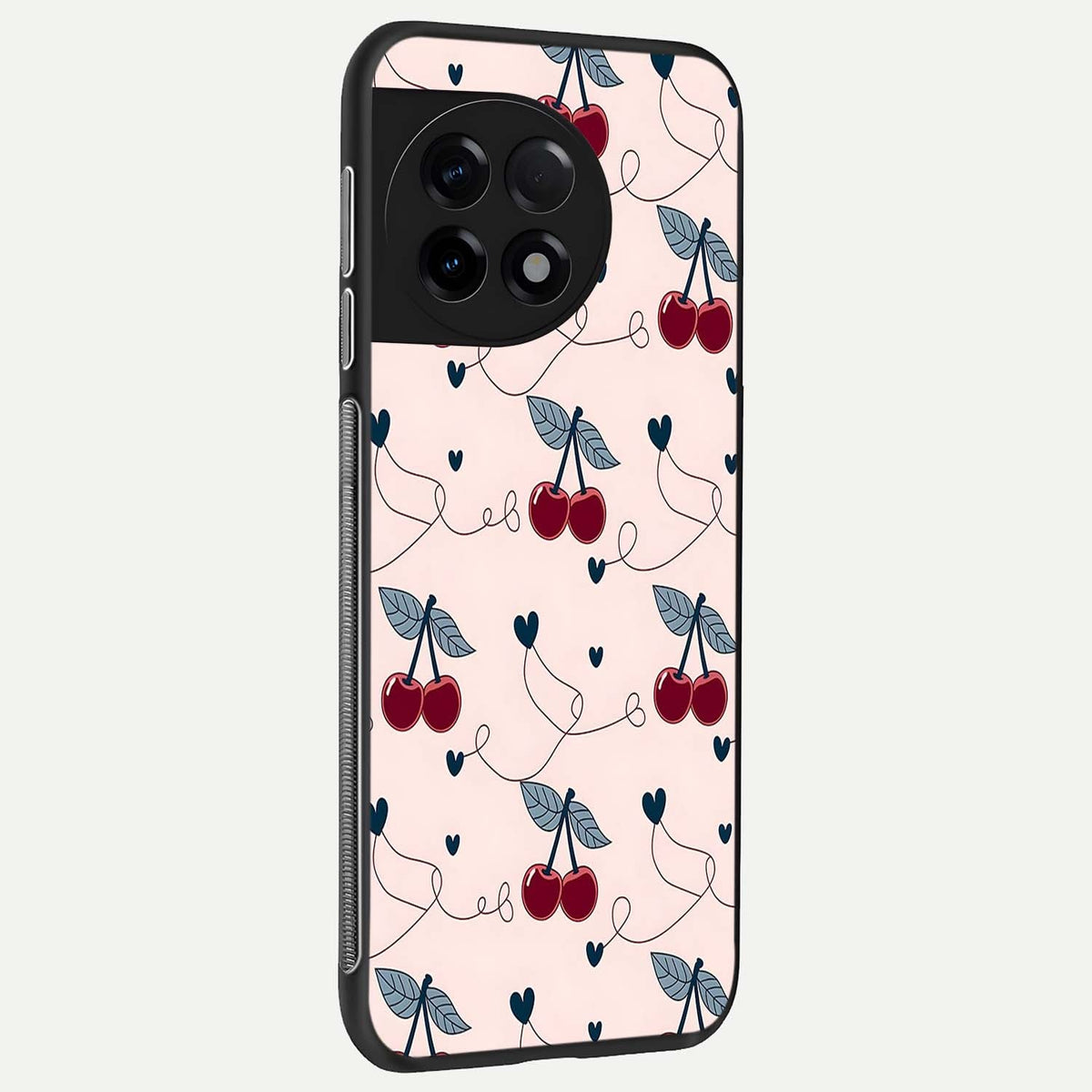 Cherry Heart Line back cover For OnePlus 11R slim fit glass case with vibrant aesthetic design