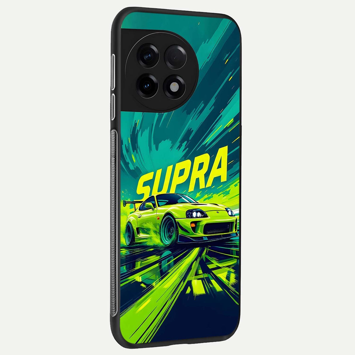 Electric Supra Thunder back cover For OnePlus 11R slim fit glass case with vibrant aesthetic design